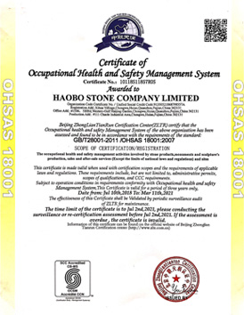 Haobo Stone get certificate of OHSAS18001
